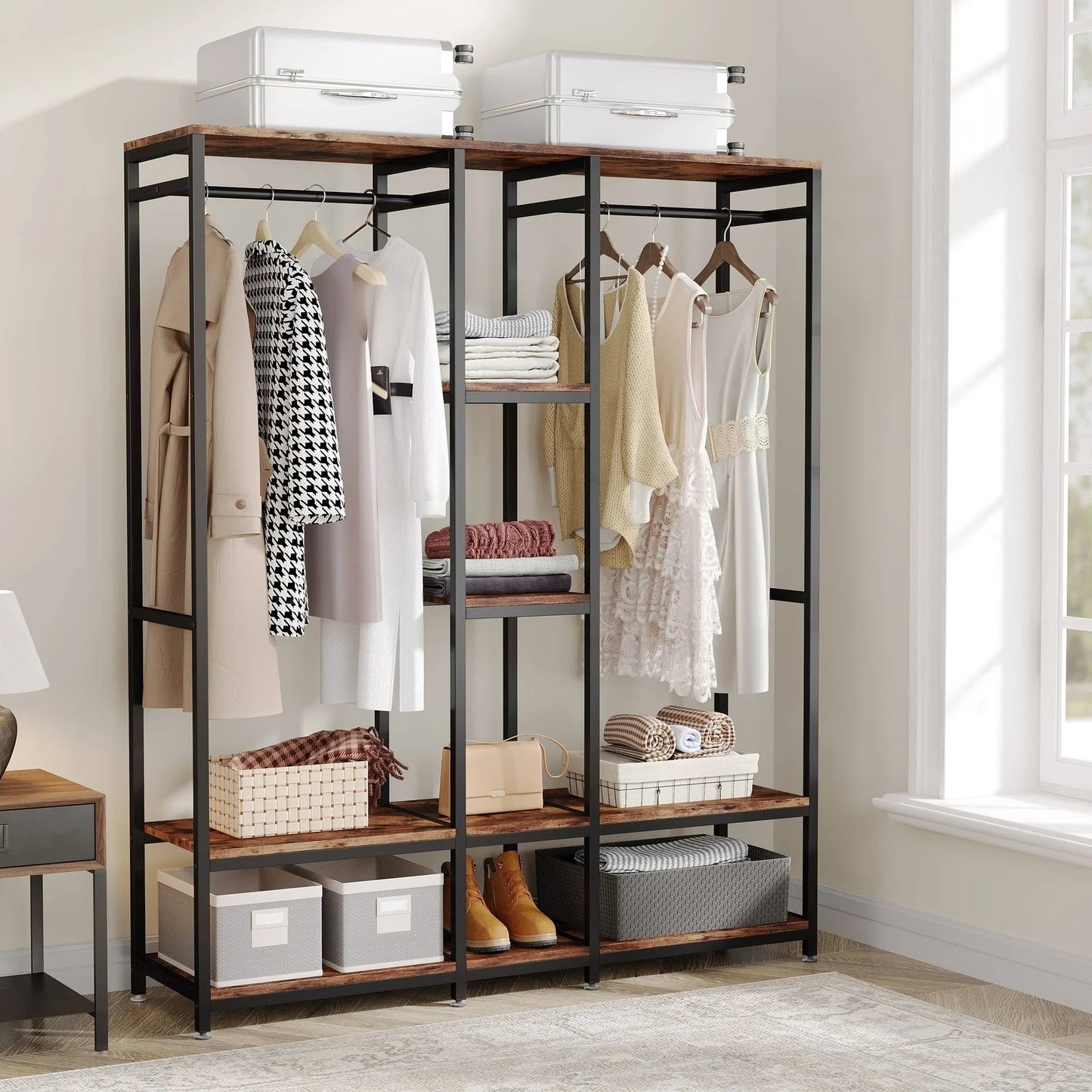Tribesigns Freestanding Closet Organizer, Double Rod Clothes Rack