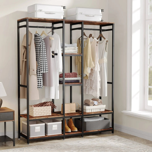 Tribesigns Freestanding Closet Organizer, Double Rod Clothes Rack