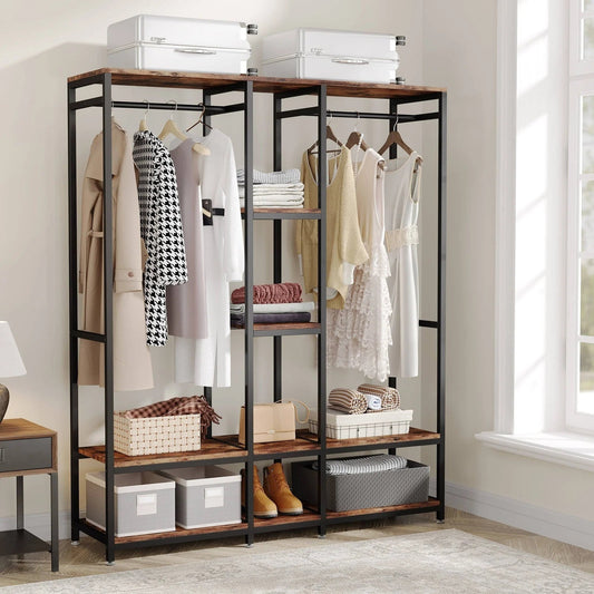 Tribesigns Freestanding Closet Organizer, Double Rod Clothes Rack