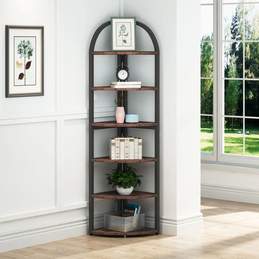 Tribesigns 6 Tier Corner Shelf, 71 inch Tall Corner Bookshelf for Small Space