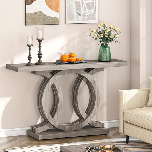 Tribesigns Console Table, 55" Farmhouse Hallway Sofa Table With Geometric Base