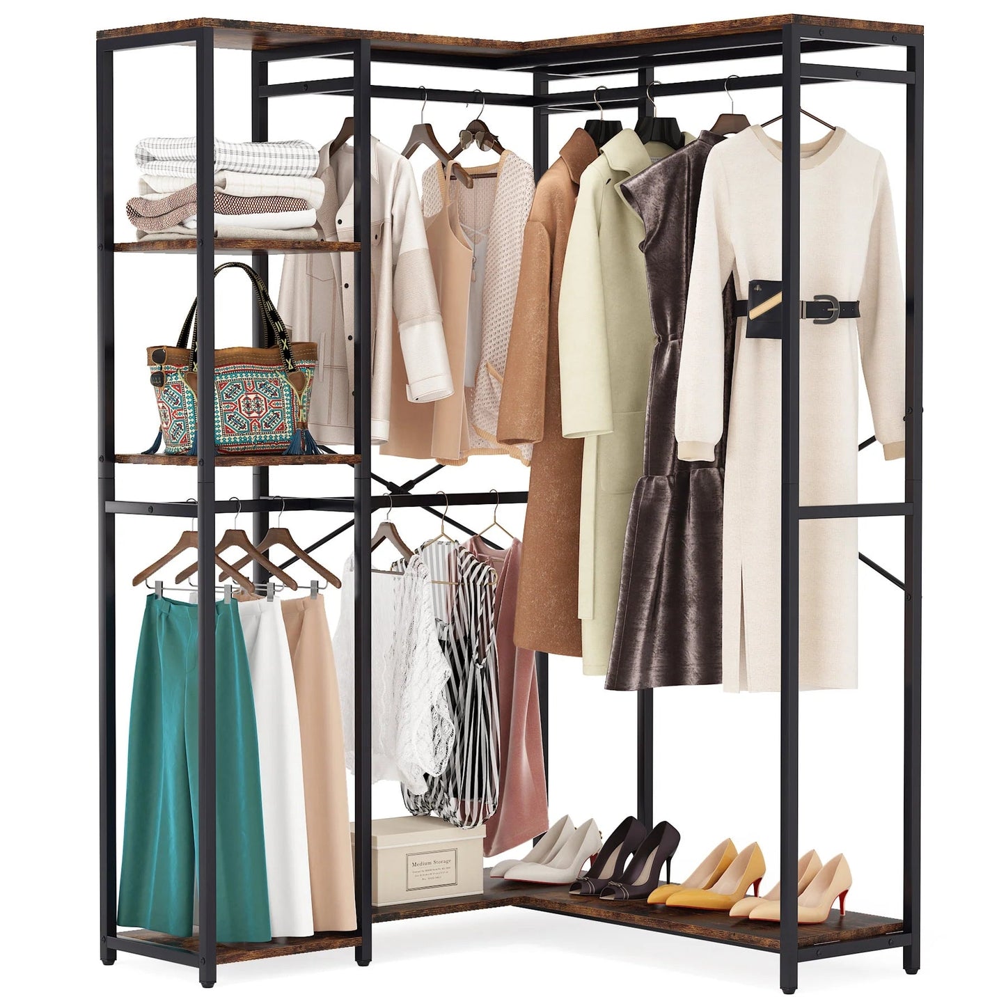 Tribesigns Freestanding Closet Organizer, L Shaped Garment Clothing Rack