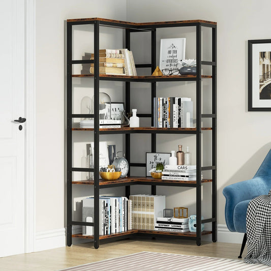 Tribesigns Corner Bookshelf, Industrial Bookcase Etagere Display Rack