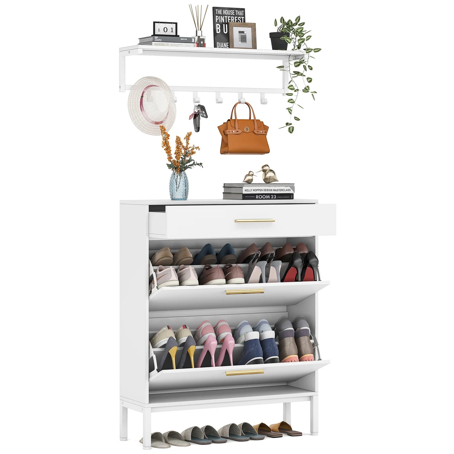 Tribesigns Shoe Cabinet with Floating Shelf, Modern 3 Drawers Shoe Organizer