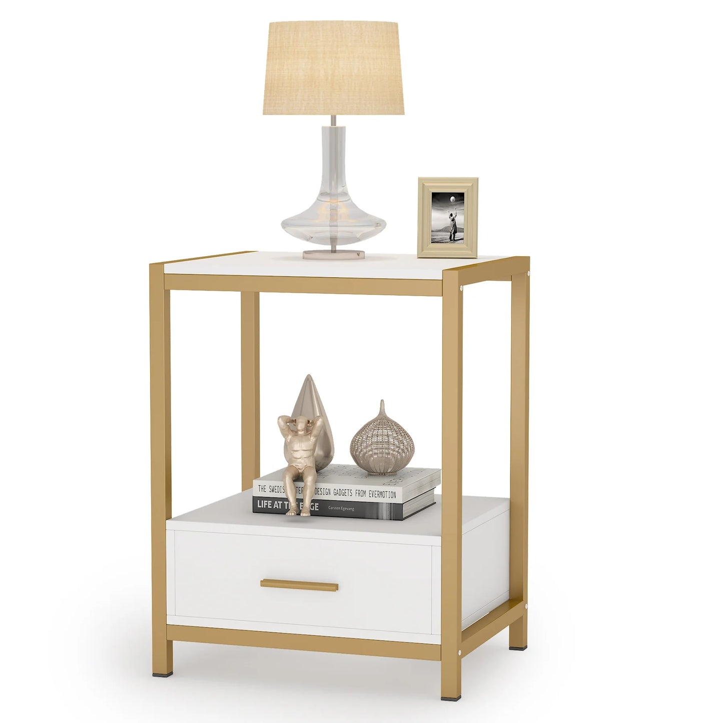 Tribesigns Nightstands, End Side Table with Drawer & Storage Shelf