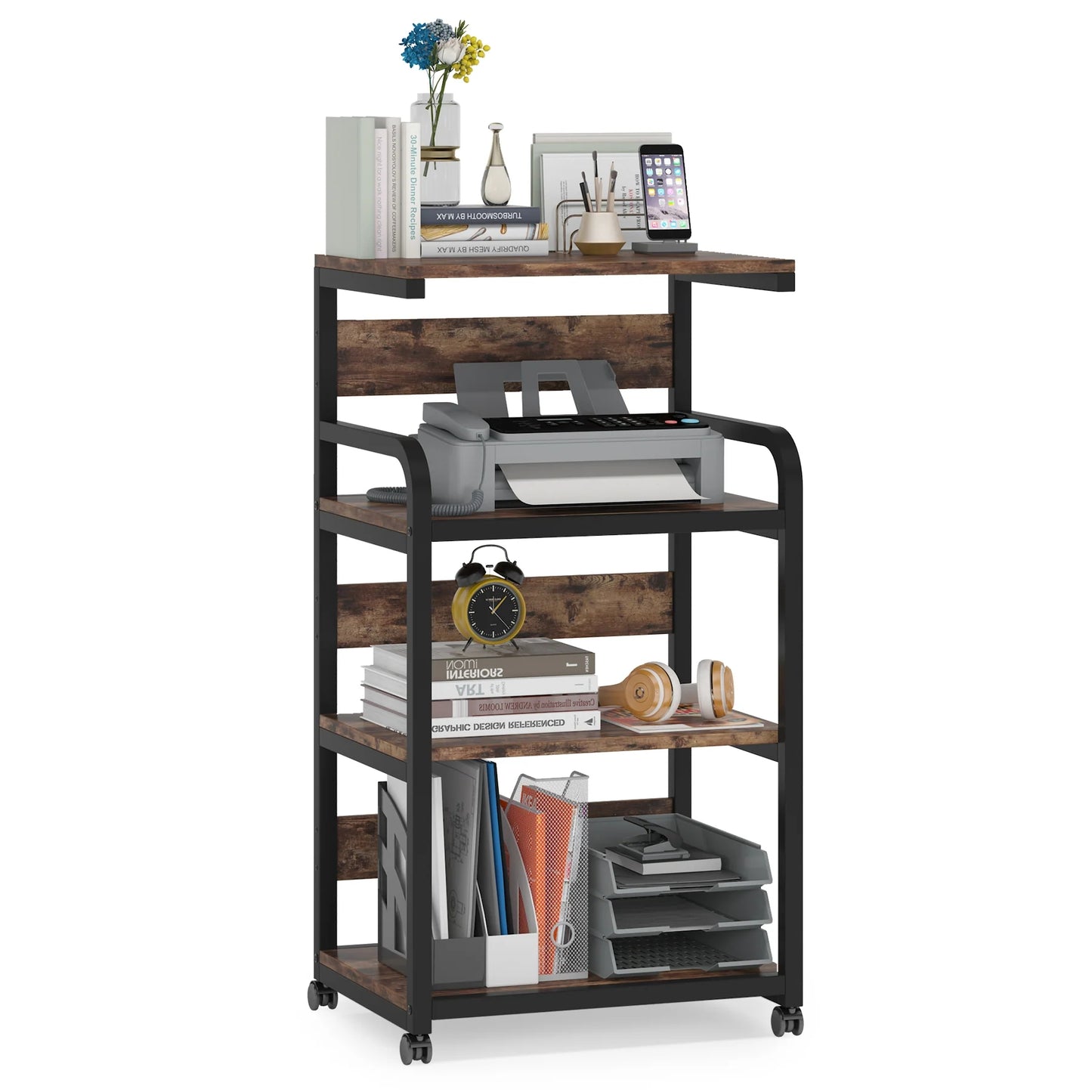 Tribesigns Printer Stand, 4-Shelf Mobile Printer Cart with Storage Shelves
