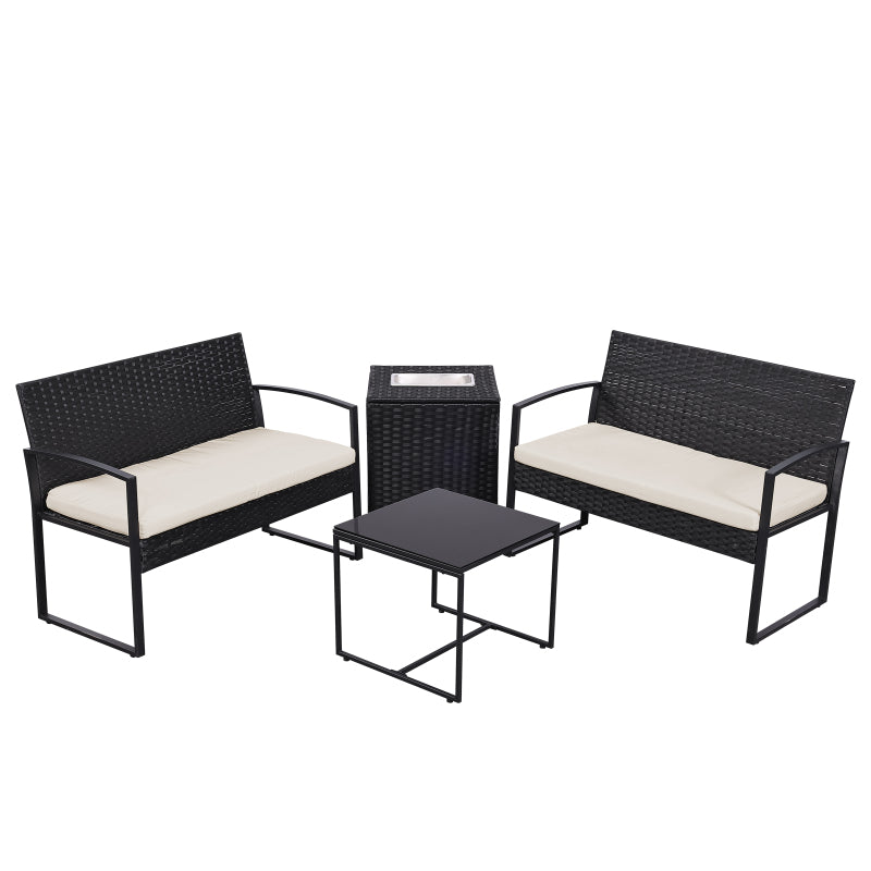 4 Piece Outdoor PE Wicker Furniture Set, Patio Black Rattan Sectional Sofa Couch with Washable Cushions