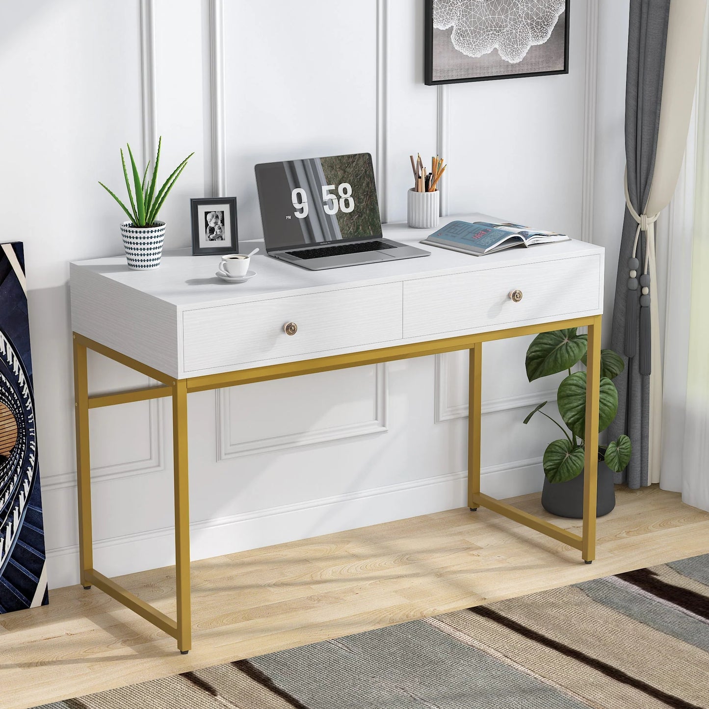 Tribesigns Computer Desk with 2 Drawers, Multifunctional Study Writing Desk