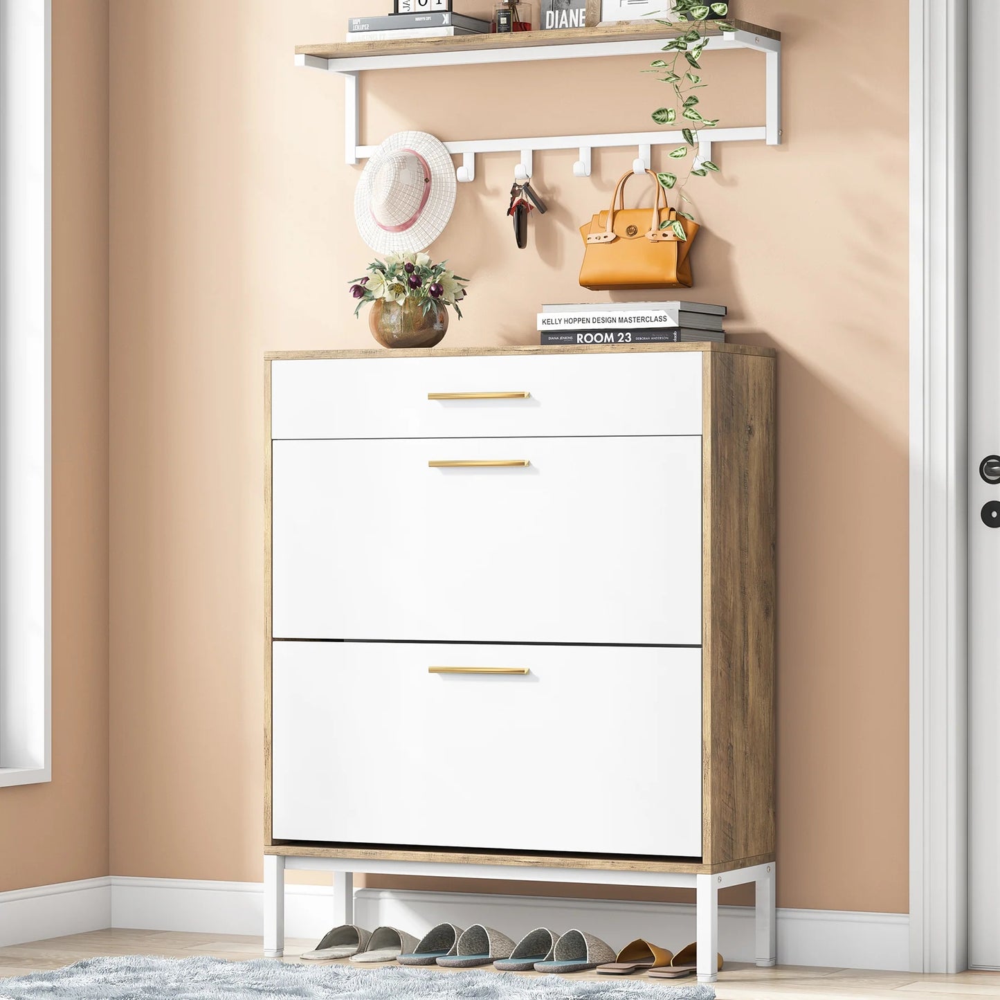 Tribesigns Shoe Cabinet with Floating Shelf, Modern 3 Drawers Shoe Organizer