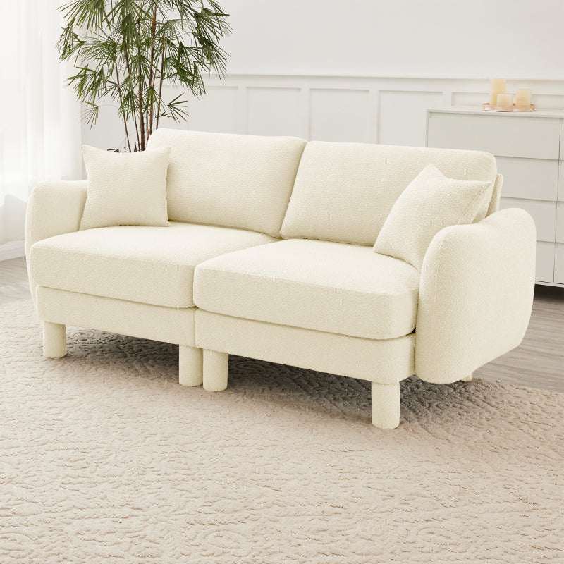 Boucle Fabric 2-seater Loveseat Sofa Couch With Distinctive Shell-shaped Armrests,Cylindrical Legs Wrapped with Self-fabric,Beige Color