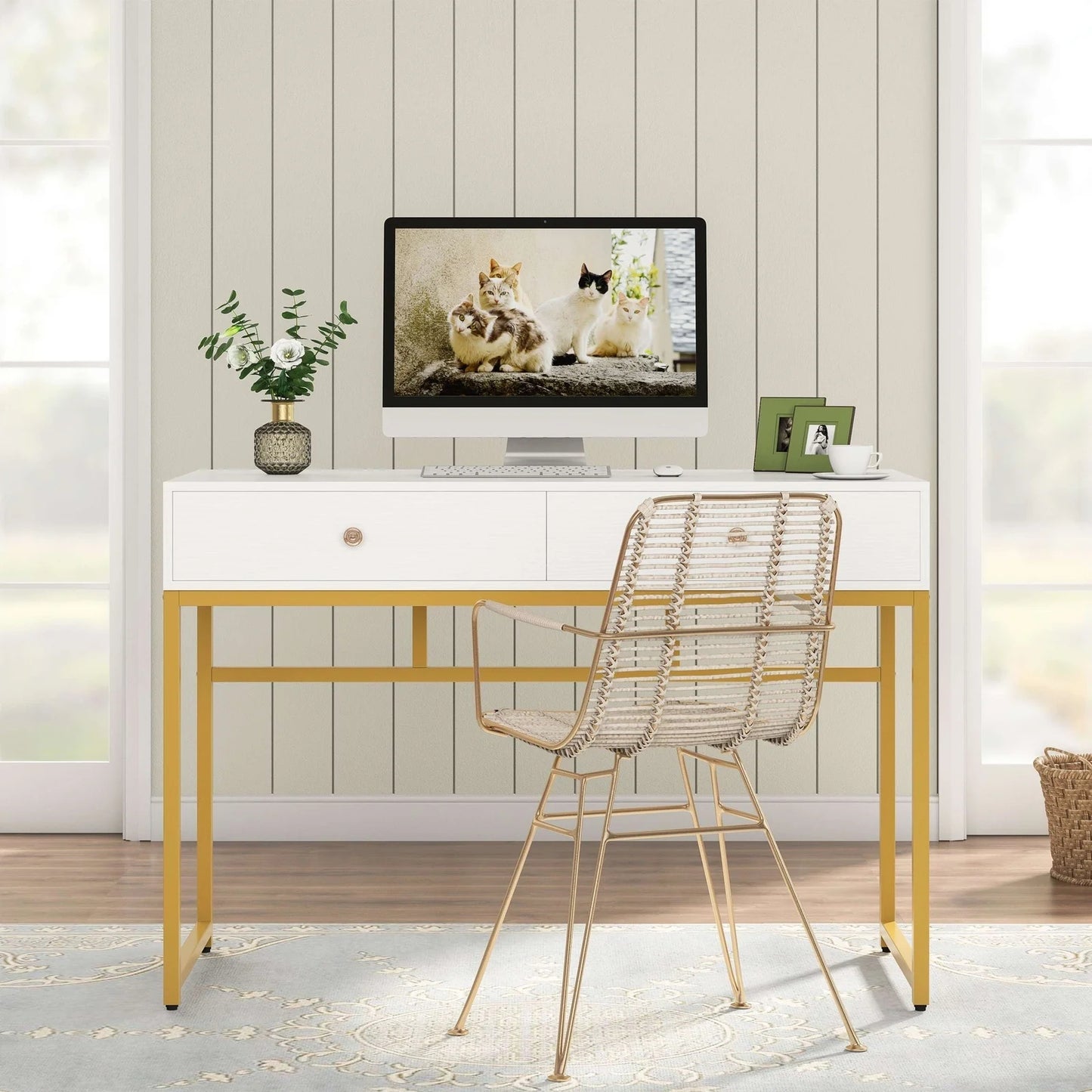Tribesigns Computer Desk with 2 Drawers, Multifunctional Study Writing Desk