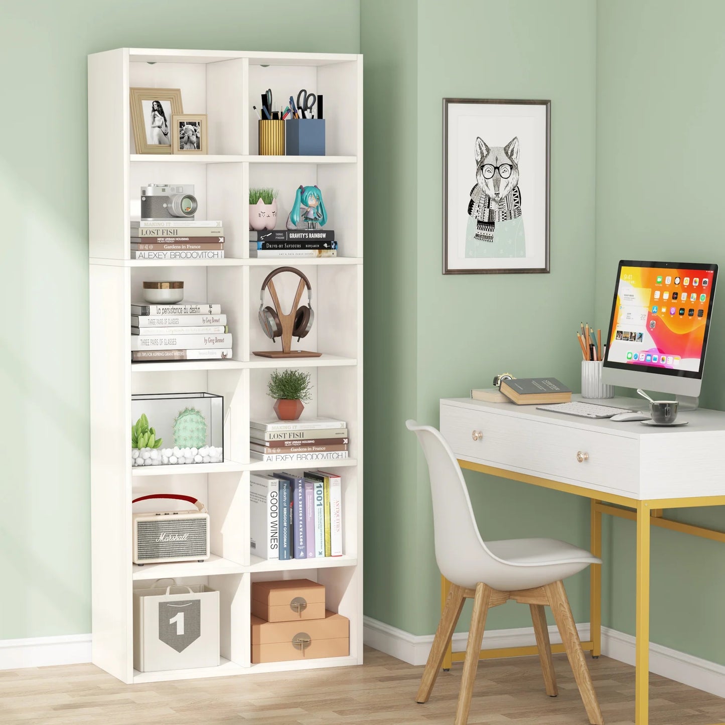 Tribesigns Bookcase, 70.9" Modern Bookshelf with 12 Cube Storage