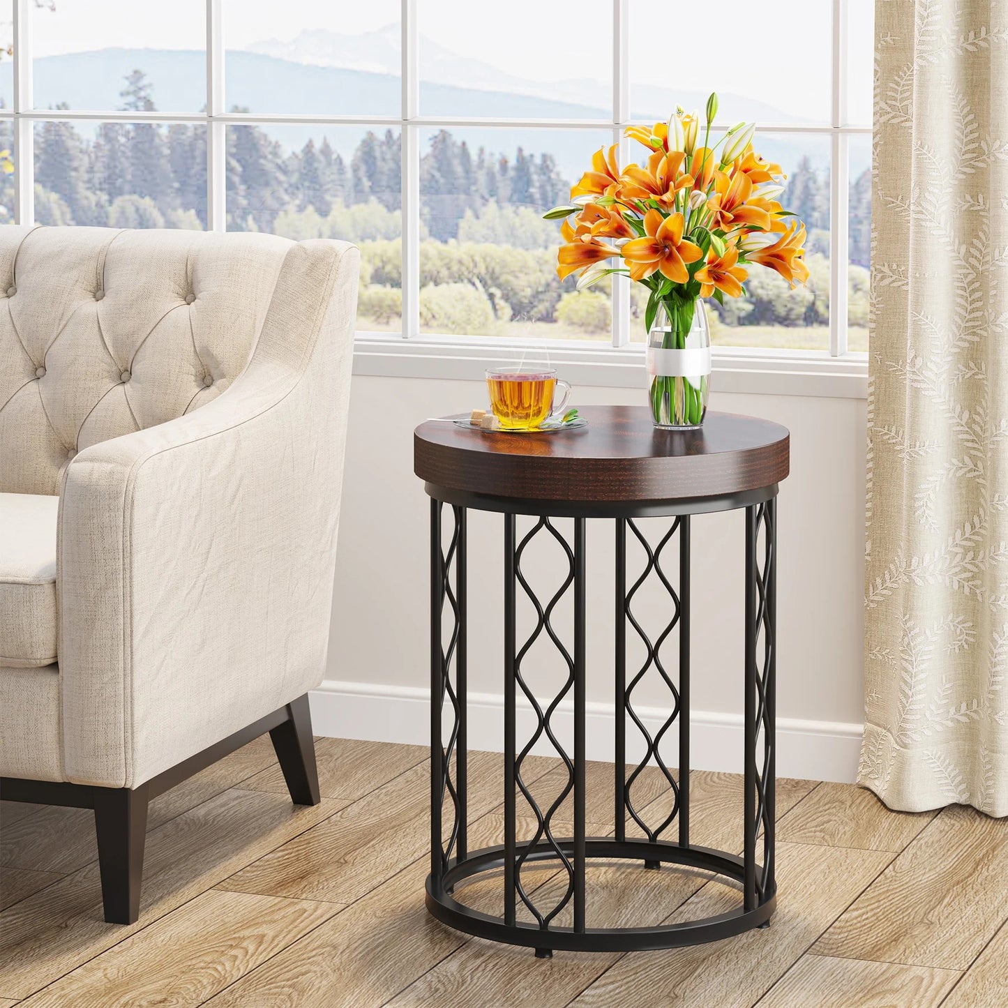 Tribesigns End Table, Round Side Table Nightstand with Metal Frame