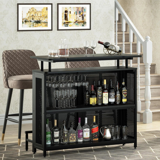 Tribesigns Bar Unit, 3 Tier Liquor Home Bar Table with Stemware Racks