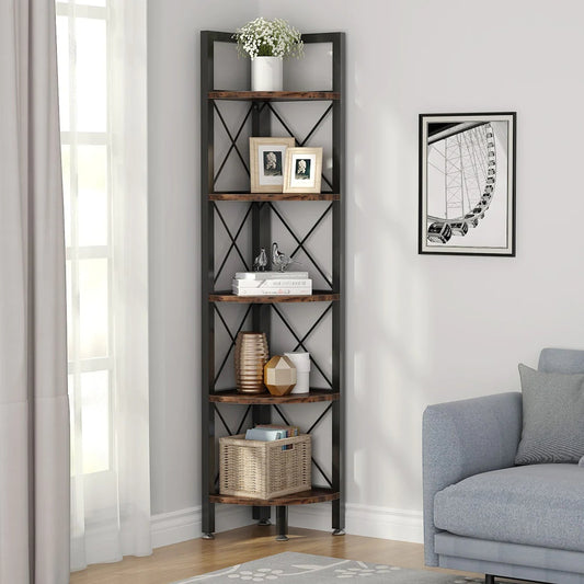 Tribesigns Corner Shelf, 5 Tier / 6Tier Corner Bookshelf Bookcase for Small Space