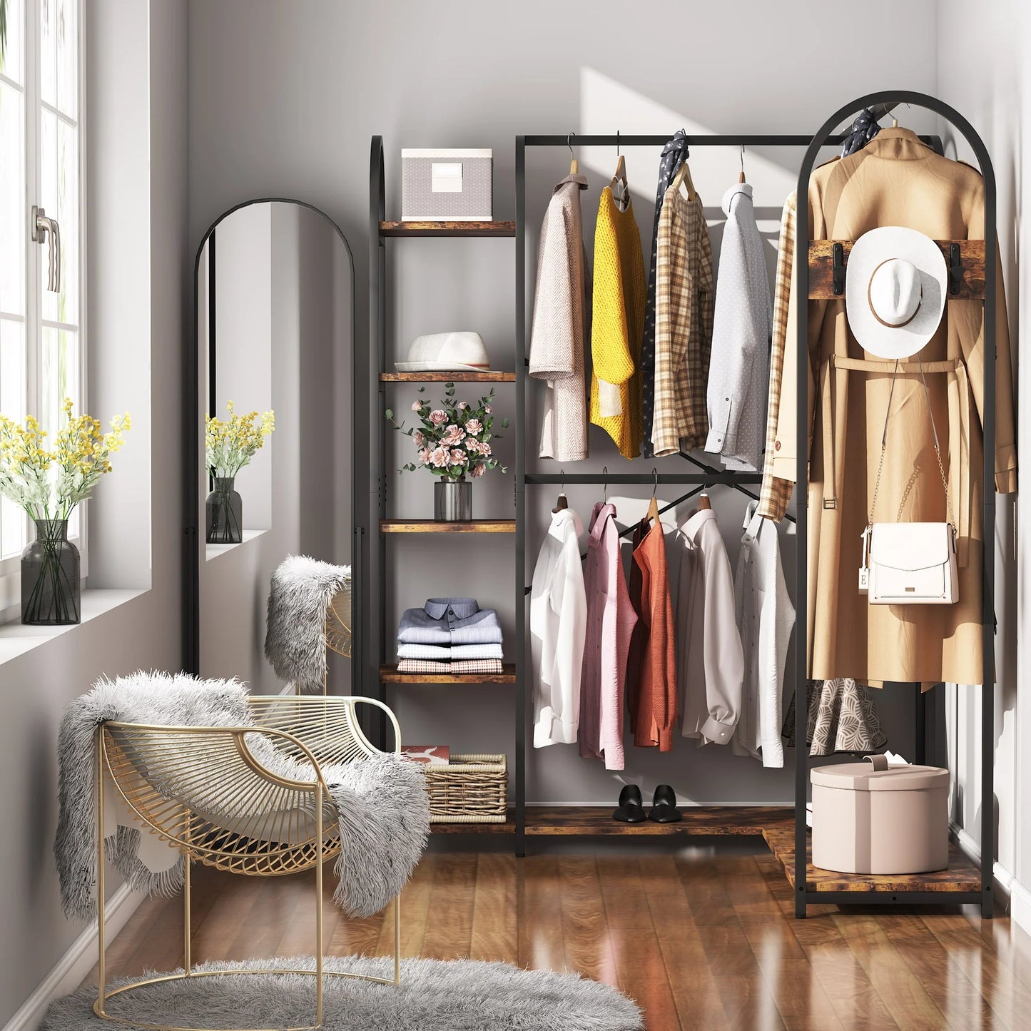 Tribesigns L Shape Clothes Rack, Corner Garment Rack with Storage Shelves