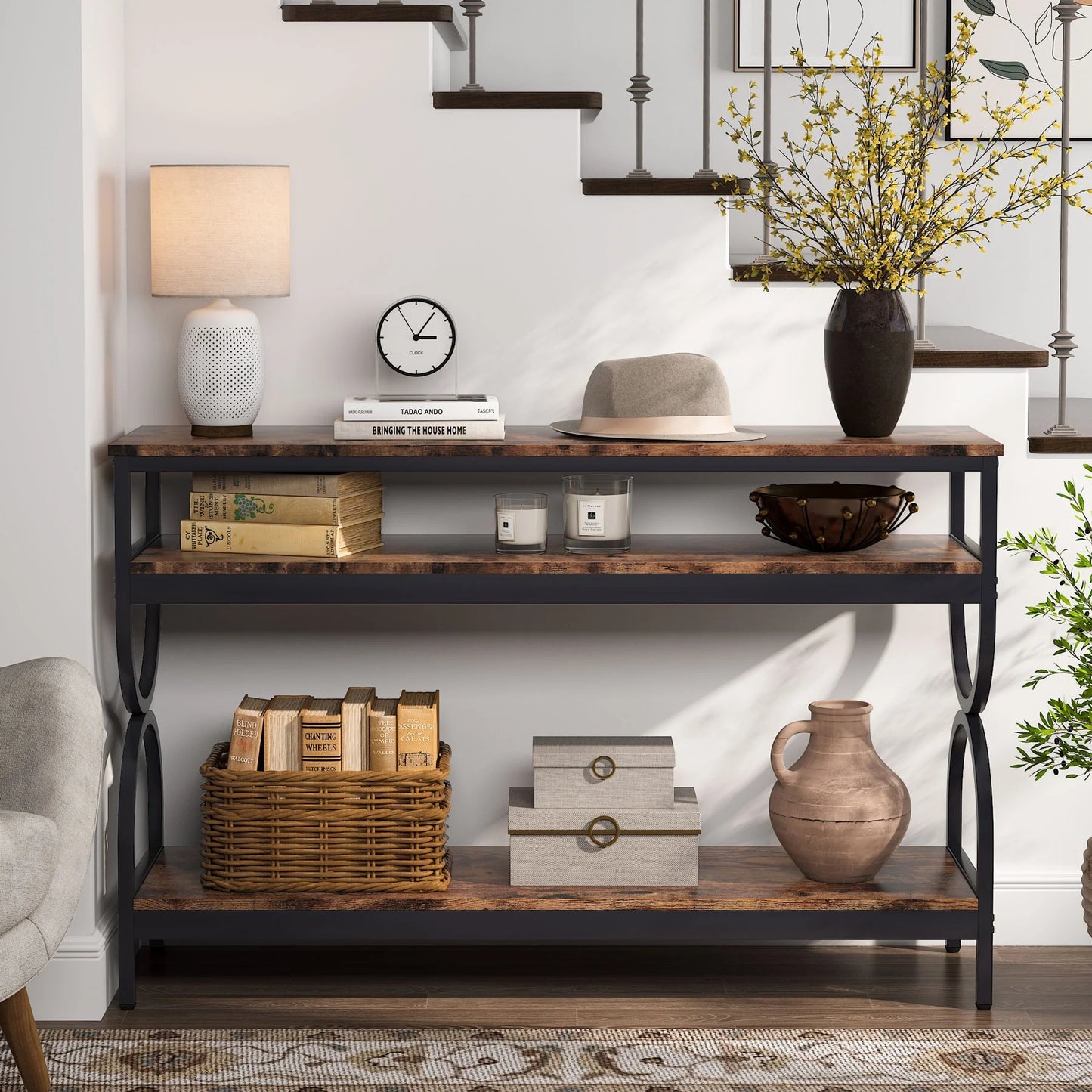 Tribesigns Console Table, 55" Sofa Table with 3-Tier Storage Shelves