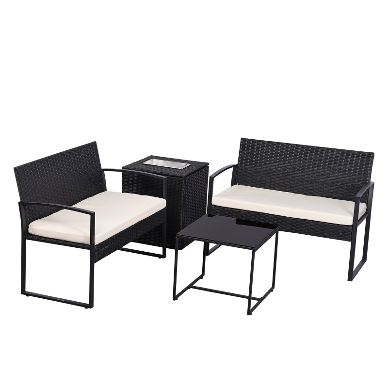 4 Piece Outdoor PE Wicker Furniture Set, Patio Black Rattan Sectional Sofa Couch with Washable Cushions