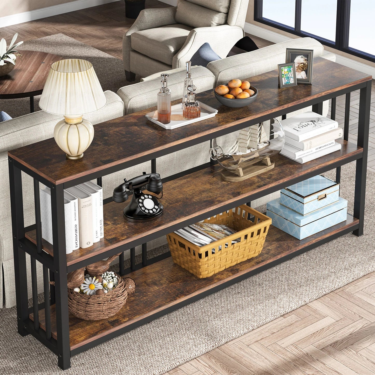 Tribesigns Console Table, 70.9" Sofa Table, 3 Tiers Narrow Long Sofa Table