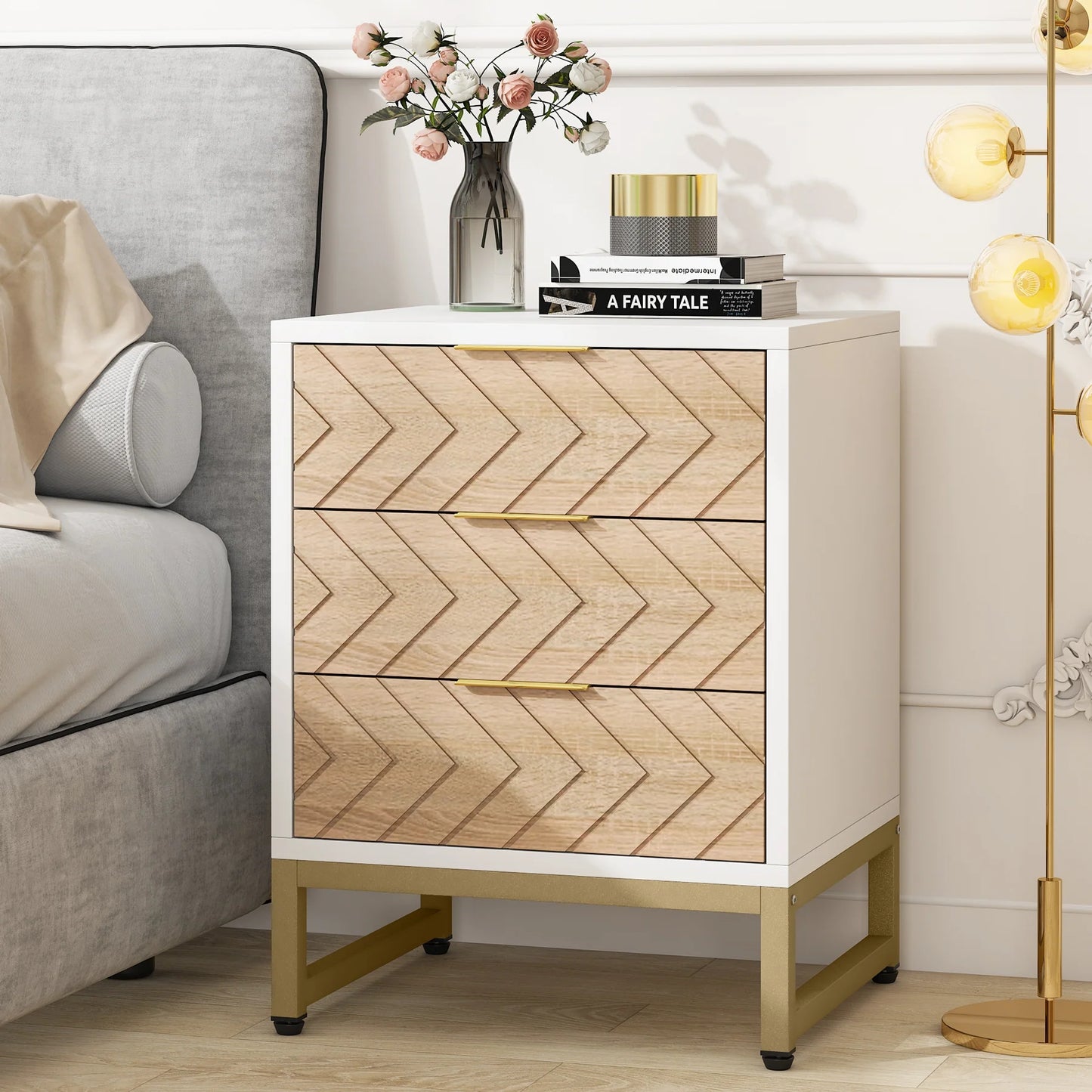 Tribesigns Nigntstand, Modern Bedside Table with 3 Drawers