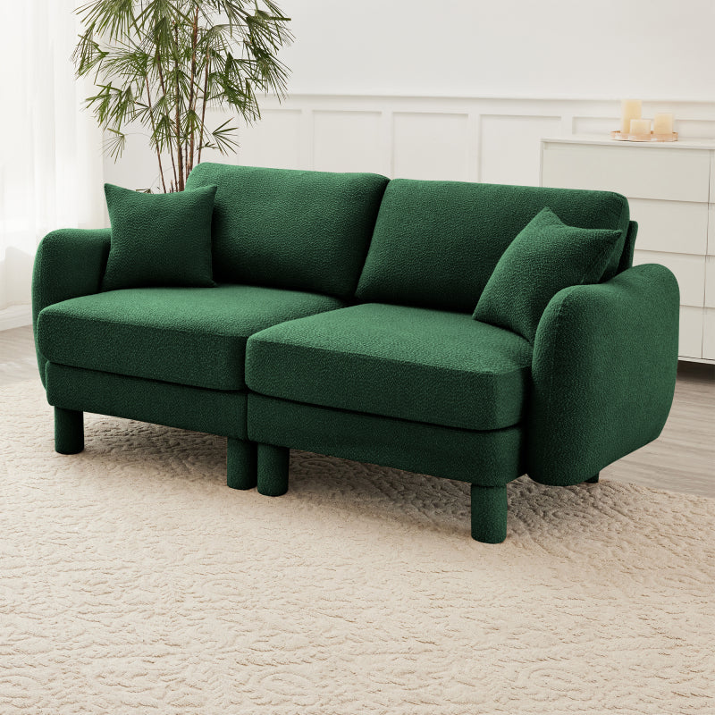 Boucle Fabric 2-seater Loveseat Sofa Couch Distinctive Shell-shaped Armrests,Cylindrical Legs Wrapped with Self-fabric,Green Color