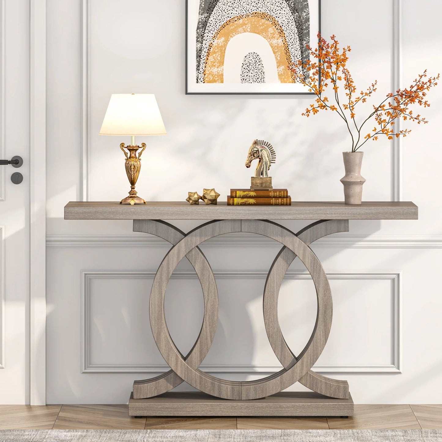 Tribesigns Console Table, 55" Farmhouse Hallway Sofa Table With Geometric Base