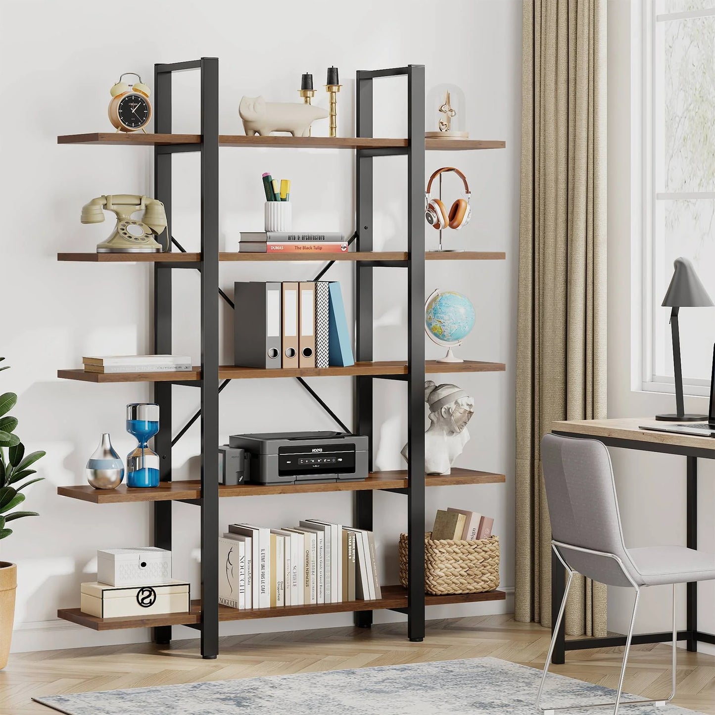Tribesigns 5-Tier Bookshelf, Vintage Industrial Style Bookcase