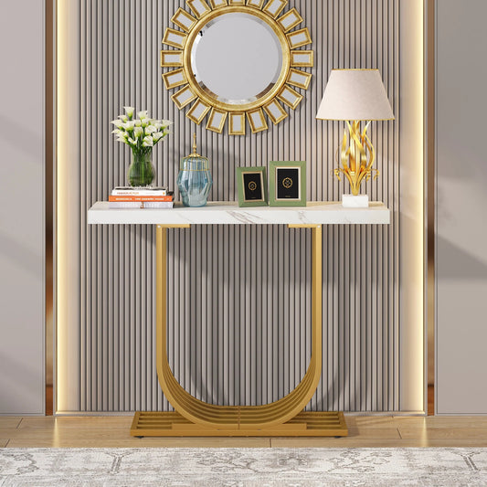 Tribesigns Console Table, 39" Faux Marble Entryway Sofa Table with U-Shaped Base