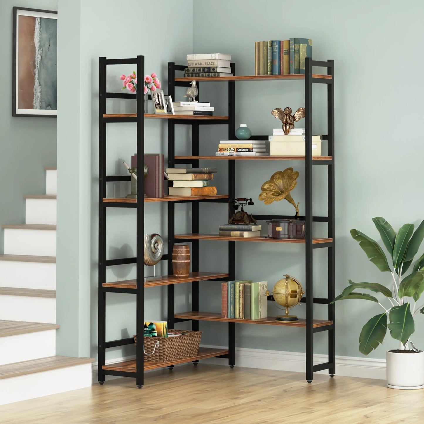 Tribesigns Corner Bookshelf, 8-Tier Industrial 70.8” Bookcase