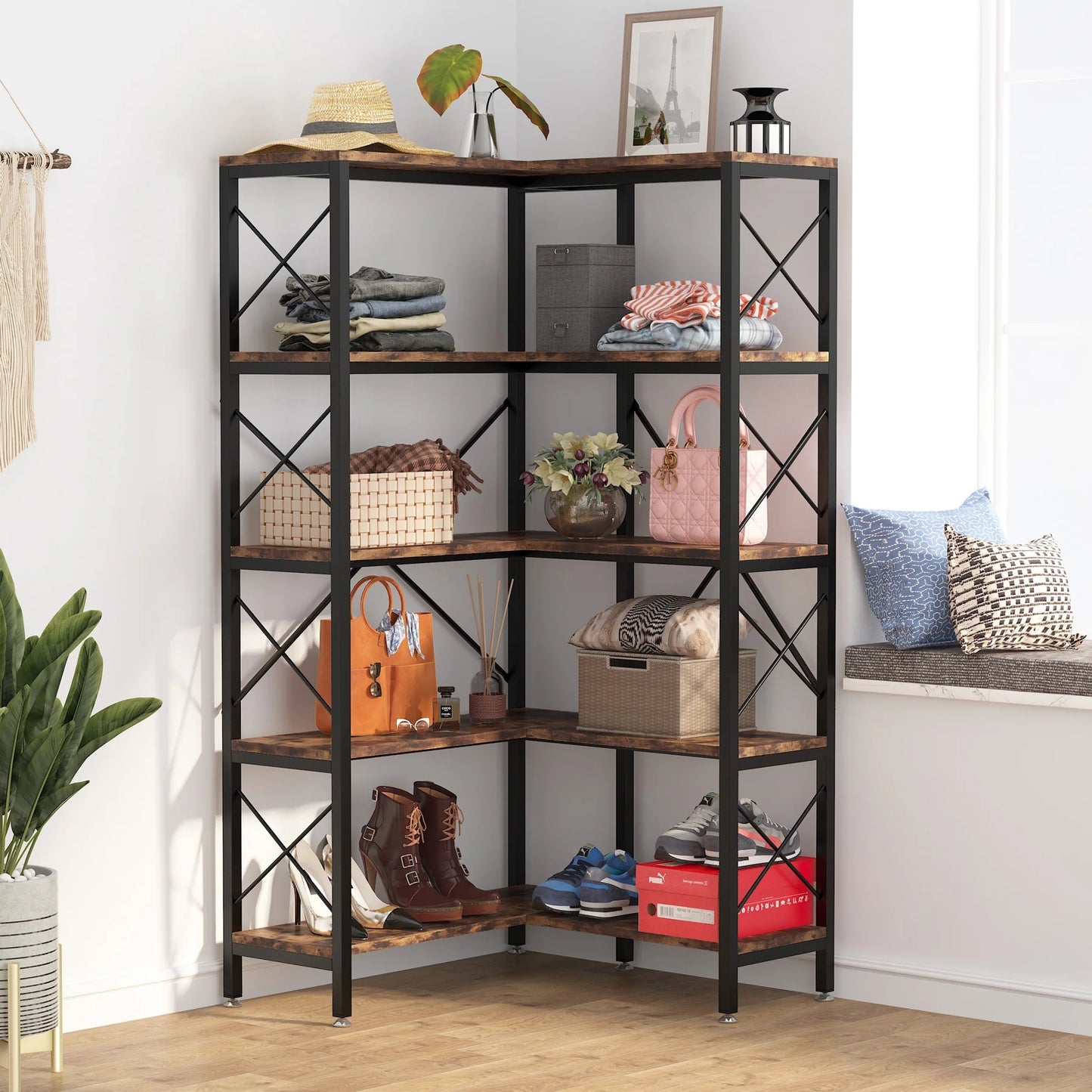 Tribesigns Corner Bookshelf, 5-Shelf Corner Etagere Bookcase, Corner Display Rack