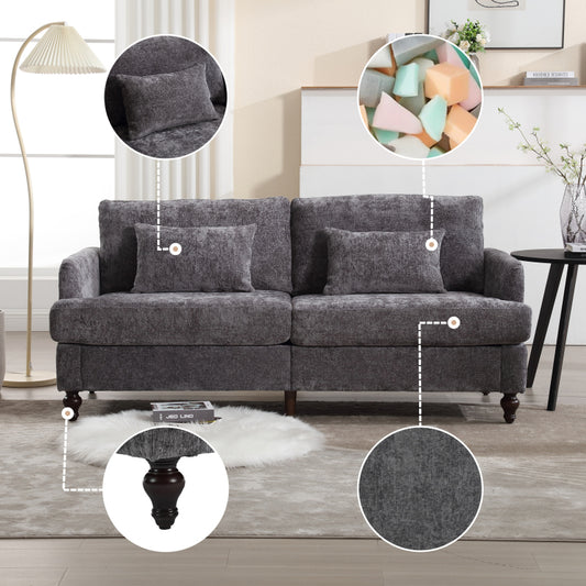 Mid Century Modern chenille Fabric Loveseat sofa, 2-Seat Upholstered Loveseat Sofa Modern Couch for Living Room,Brown wood feet sofa for Bedroom, Reading (Gray Chenille)