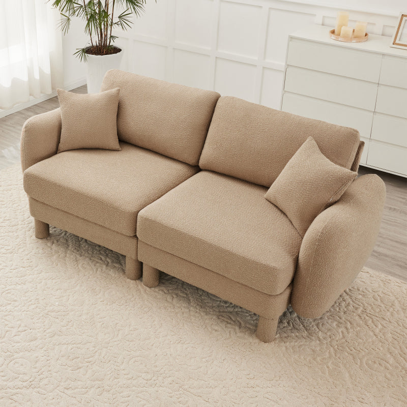 Boucle Fabric 2-seater Loveseat Sofa Couch With Distinctive Shell-shaped Armrests,Cylindrical Legs Wrapped with Self-fabric,Coffee Color