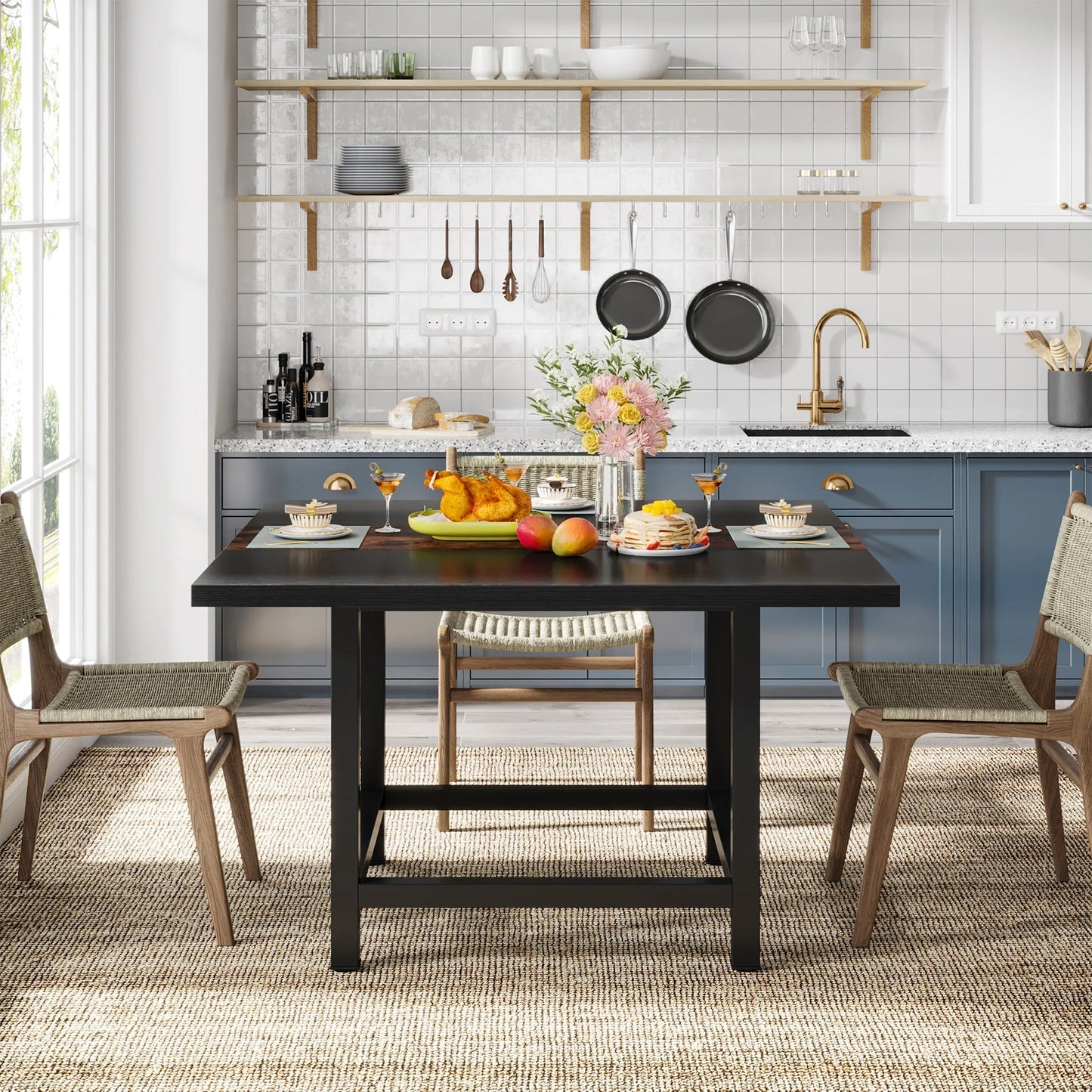 Tribesigns Dining Table, Rustic Square 39"x 39"x 29" Kitchen Table for 4
