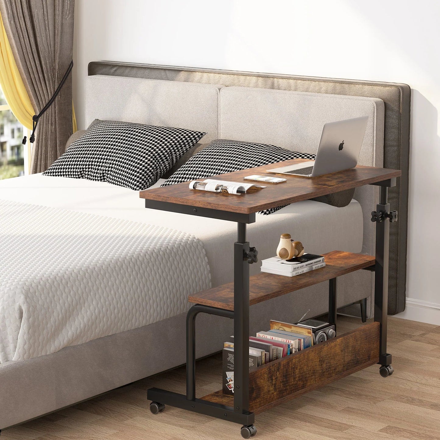Tribesigns C Table, Height Adjustable Bedside Sofa Table with Wheels