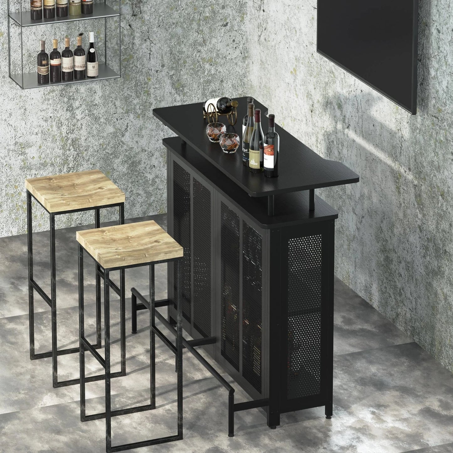 Tribesigns Bar Unit, 3 Tier Liquor Home Bar Table with Stemware Racks