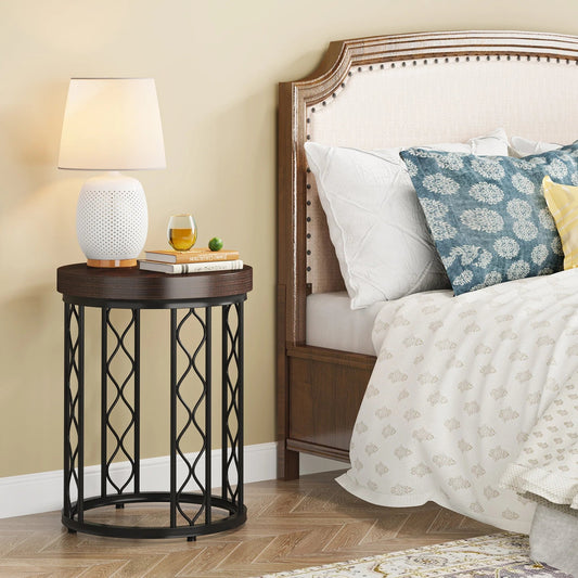 Tribesigns End Table, Round Side Table Nightstand with Metal Frame