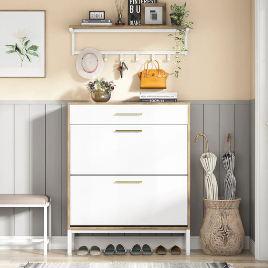 Tribesigns Shoe Cabinet with Floating Shelf, Modern 3 Drawers Shoe Organizer