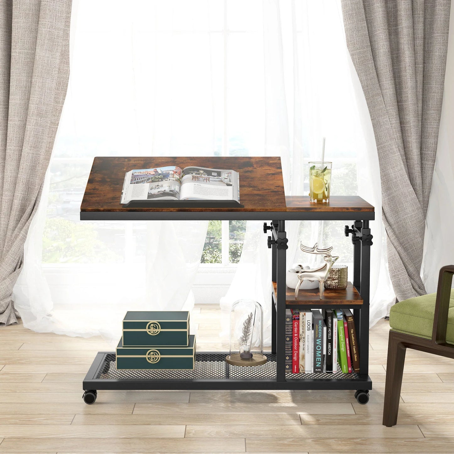 Tribesigns C Table, Mobile Snack Side Table with Tiltable Drawing Board