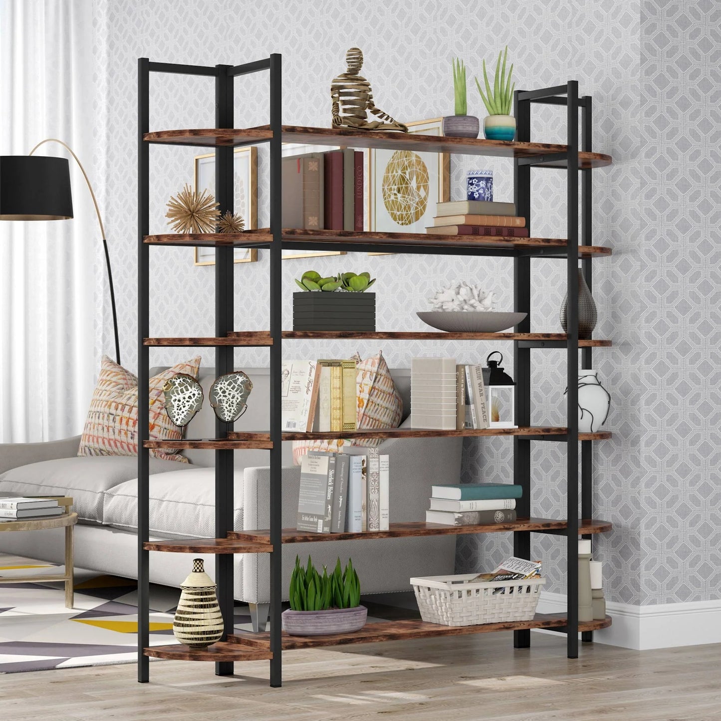 Tribesigns Triple Wide 6-Shelf Bookshelves , 6-Tier Large Etagere Bookcase