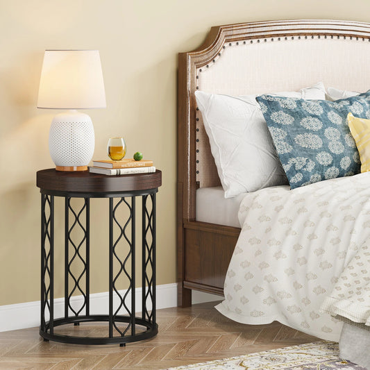 Tribesigns End Table, Round Side Table Nightstand with Metal Frame