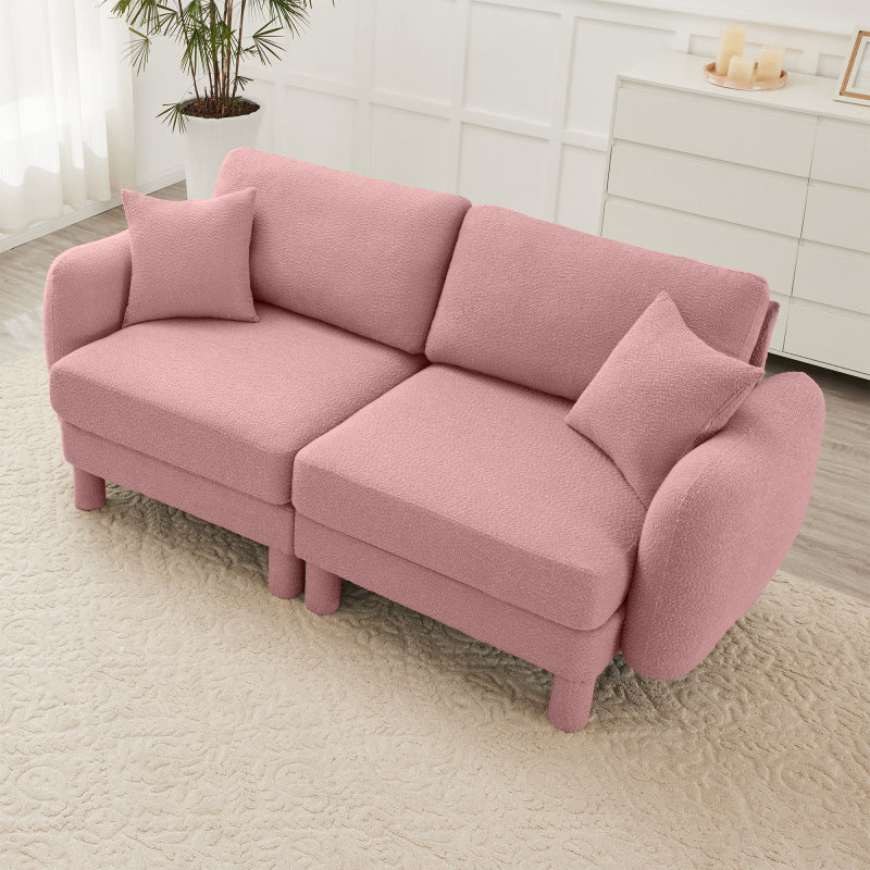 Boucle Fabric 2-seater Loveseat Sofa Couch With Distinctive Shell-shaped Armrests,Cylindrical Legs Wrapped with Self-fabric,Pink Color