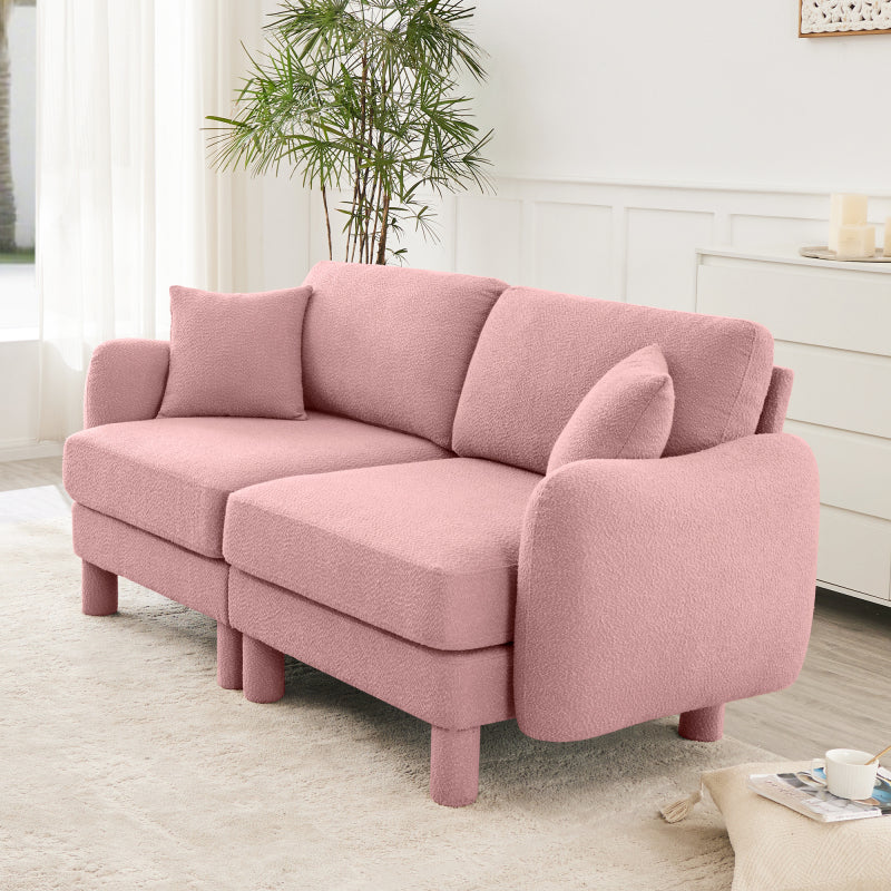 Boucle Fabric 2-seater Loveseat Sofa Couch With Distinctive Shell-shaped Armrests,Cylindrical Legs Wrapped with Self-fabric,Pink Color