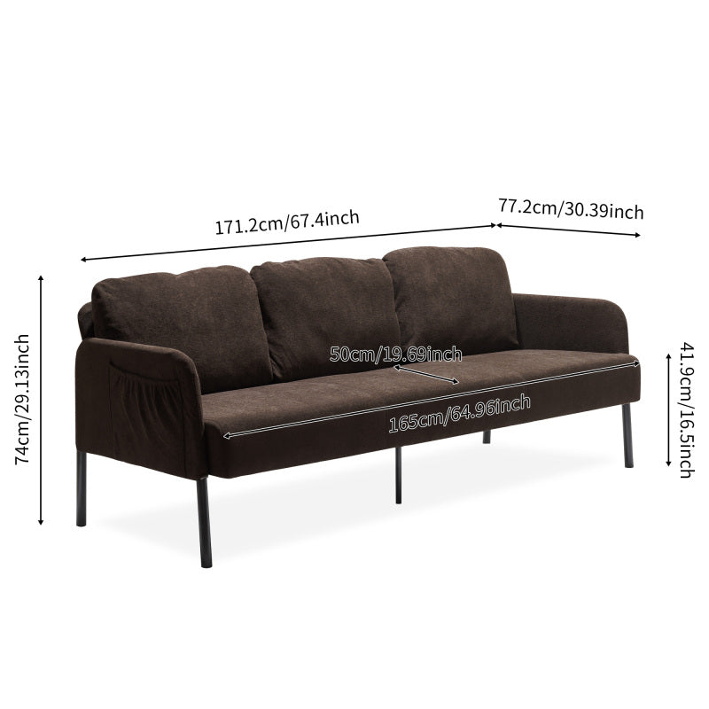 3 Seater Brown Polyester Fabric Sofa, Modern Upholstered Sofa, Comfy Small Couches for Small Space Living Room, Bedroom, Office, Apartment