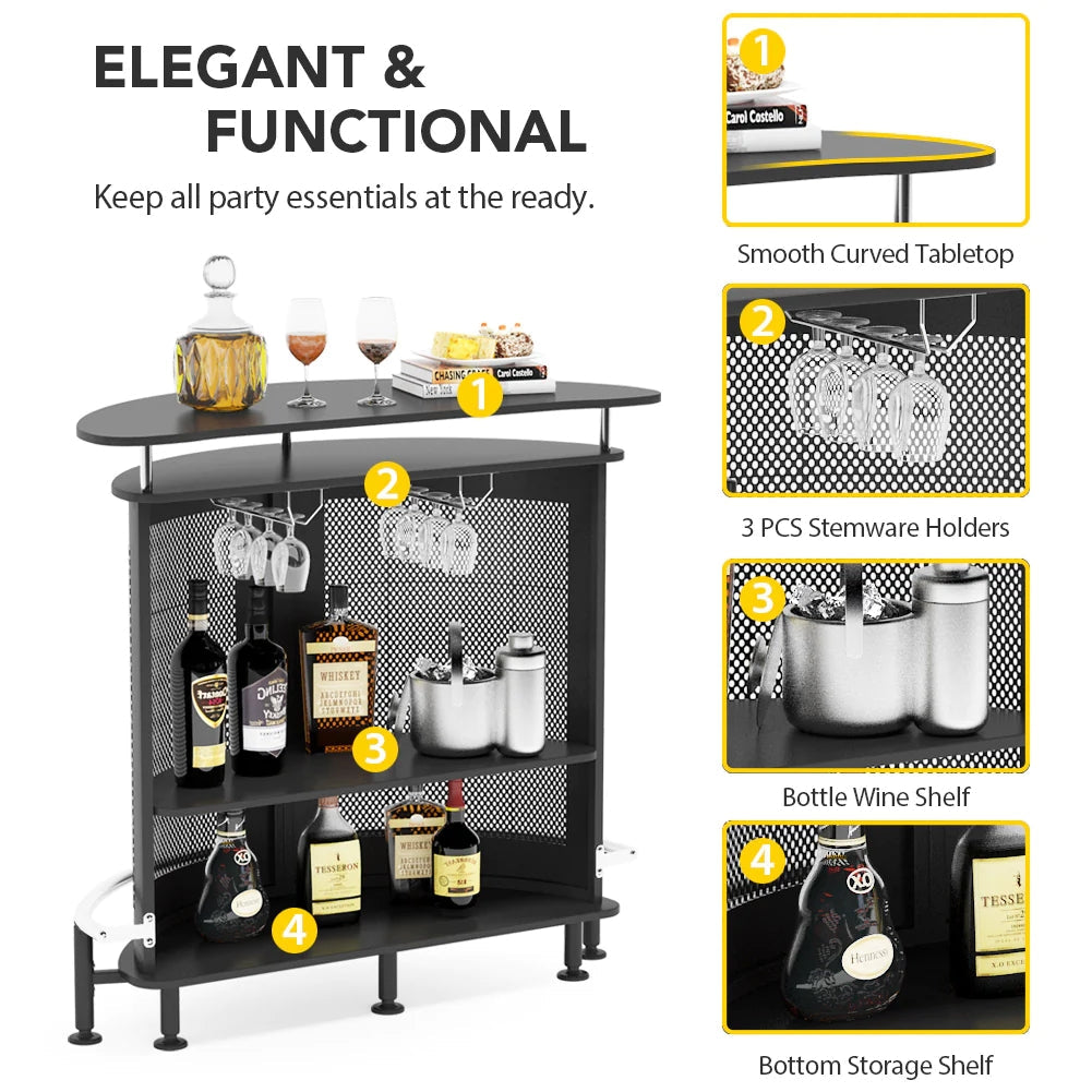 Tribesigns Bar Unit, 3 Tier Home Liquor Bar Table Modern Bar Cabinet