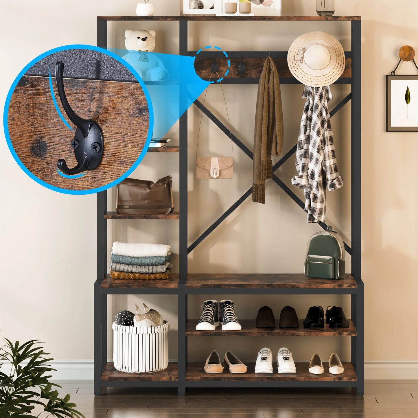 Tribesigns Coat Rack Shoe Bench, 4-in-1 Entryway Hall Tree with Shelves