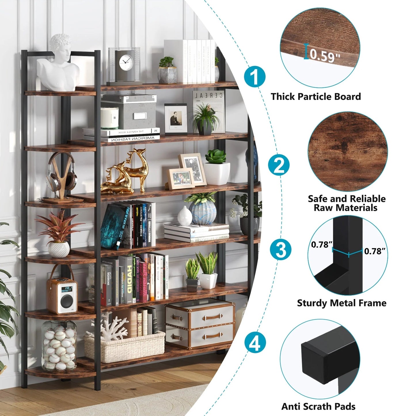Tribesigns Triple Wide 6-Shelf Bookshelves , 6-Tier Large Etagere Bookcase