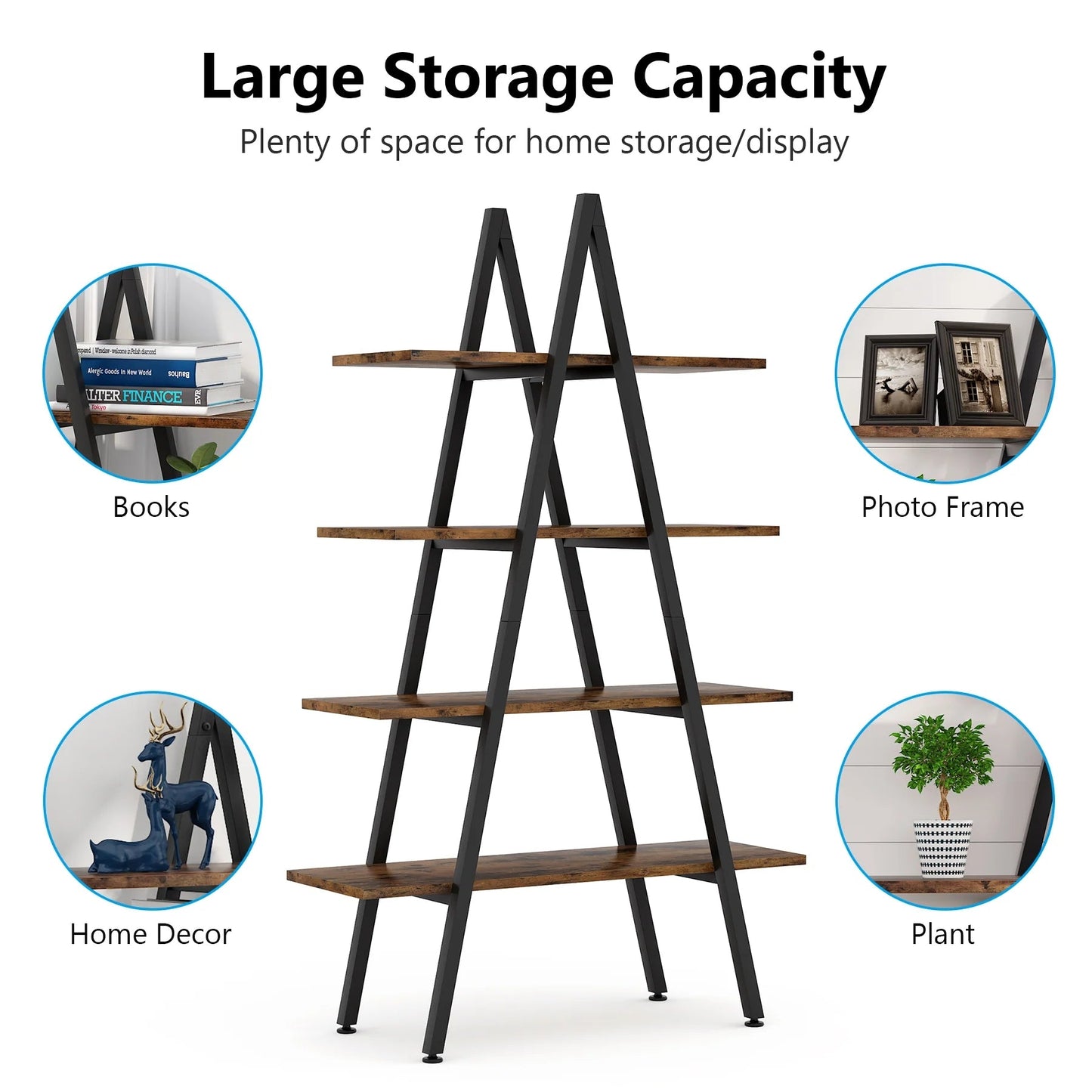 Tribesigns Bookshelf, A-Shaped Bookcase 4-Tier Ladder Display Shelves