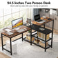 Tribesigns Two Person Desk, 94.5" Double Computer Desk with Shelves