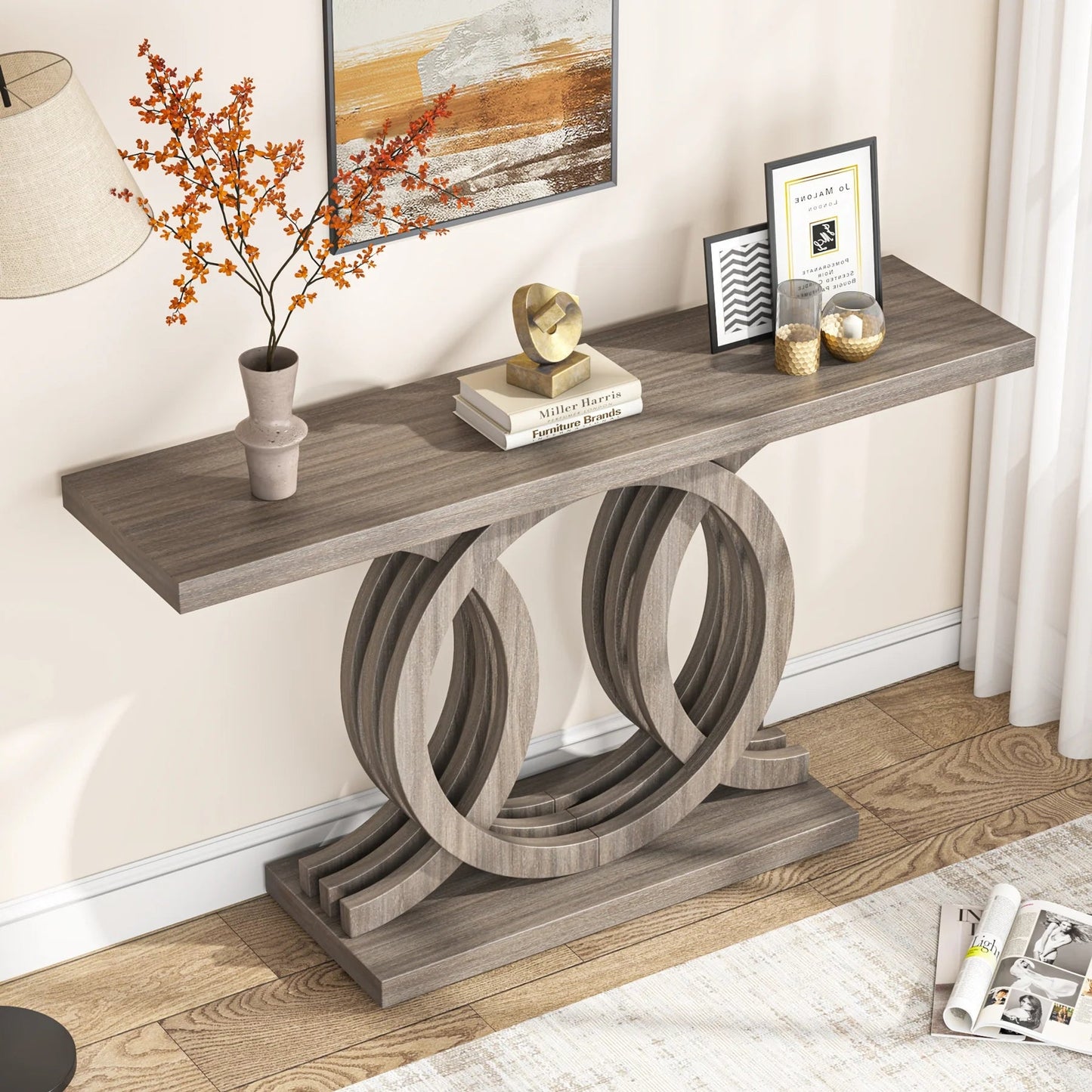 Tribesigns Console Table, 55" Farmhouse Hallway Sofa Table With Geometric Base