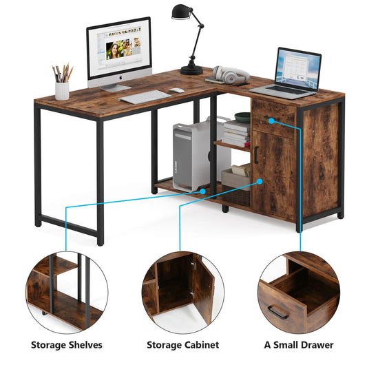 Tribesigns L Shaped Desk with Drawer Cabinet, 47 Inch Corner Desk